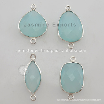 Schöne Qualität 925 Sterling Silber Aqua Chalcedon Lünette Edelstein Steckverbinder